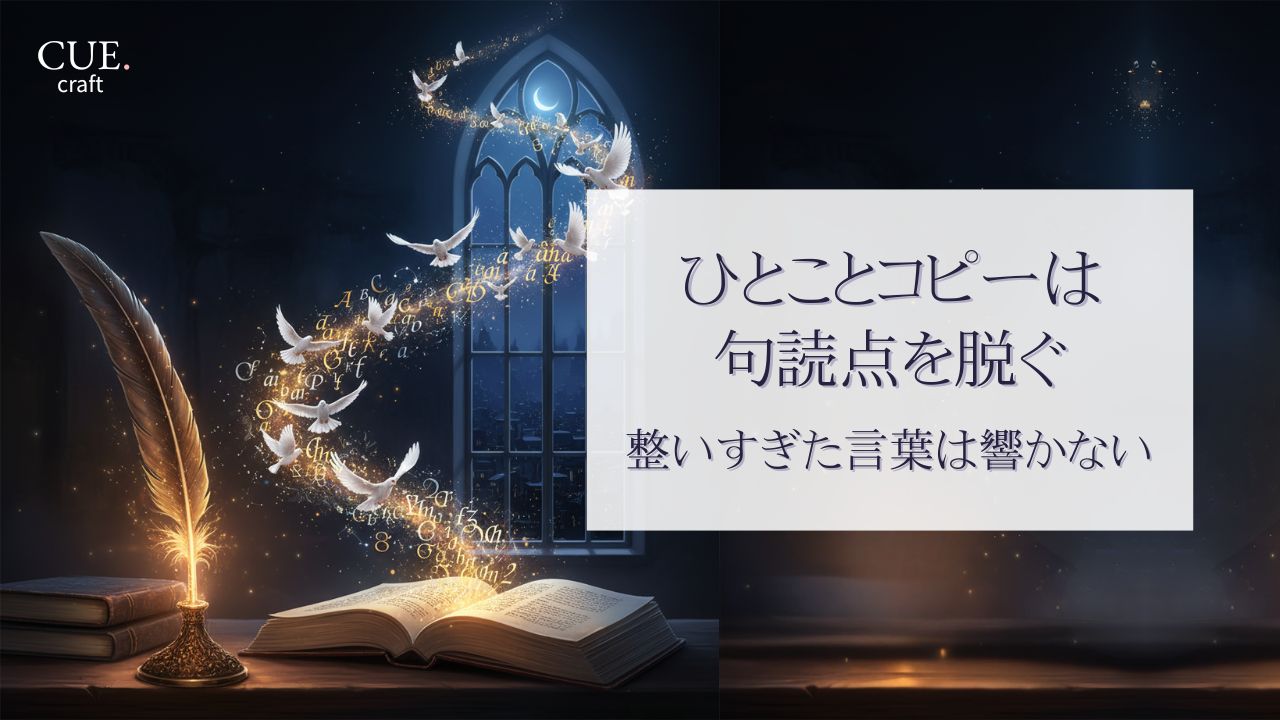 コピーライティング（ひとことコピー）は句読点から離れる。整いすぎた言葉は響かない